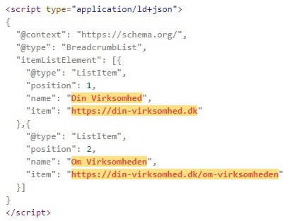 Schema Markup Eksempel