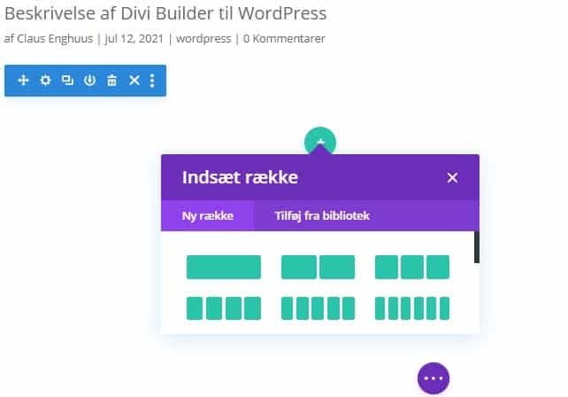 Tilføj kolonne i Divi Pagebuilder fra Elegant Themes